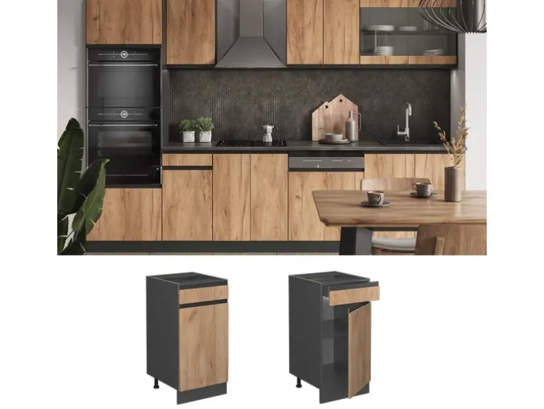 Vicco Küchenunterschrank R-Line Goldkraft Eiche/Anthrazit 40 cm J-Shape ohne Arbeitsplatte