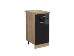 Vicco Küchenunterschrank R-Line Schwarz Hochglanz/Goldkraft Eiche 40 cm AP Eiche