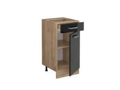 Vicco Küchenunterschrank R-Line Schwarz Hochglanz/Goldkraft Eiche 40 cm AP Eiche