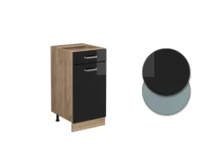 Vicco Küchenunterschrank R-Line Schwarz Hochglanz/Goldkraft Eiche 40 cm AP Eiche