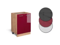 Vicco Küchenunterschrank R-Line Bordeaux Hochglanz/Goldkraft Eiche 60 cm ohne Arbeitsplatte