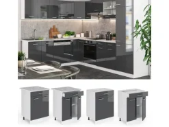 Vicco Küchenunterschrank R-Line Anthrazit Hochglanz/Weiß 60 cm mit Schublade AP Anthrazit