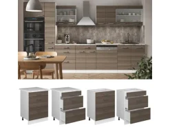 Vicco Küchenunterschrank R-Line Grau/Weiß 60 cm mit Schubladen AP Marmor