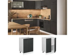 Vicco Küchenunterschrank R-Line Anthrazit Landhaus/Weiß 60 cm AP Eiche