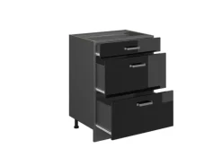 Vicco Küchenunterschrank R-Line Schwarz Hochglanz/Anthrazit 60 cm mit Schubladen AP Anthrazit