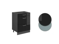 Vicco Küchenunterschrank R-Line Schwarz Hochglanz/Anthrazit 60 cm mit Schubladen AP Anthrazit