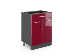 Vicco Küchenunterschrank R-Line Bordeaux Hochglanz/Anthrazit 60 cm mit Schublade ohne Arbeitsplatte