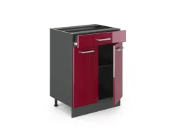 Vicco Küchenunterschrank R-Line Bordeaux Hochglanz/Anthrazit 60 cm mit Schublade ohne Arbeitsplatte