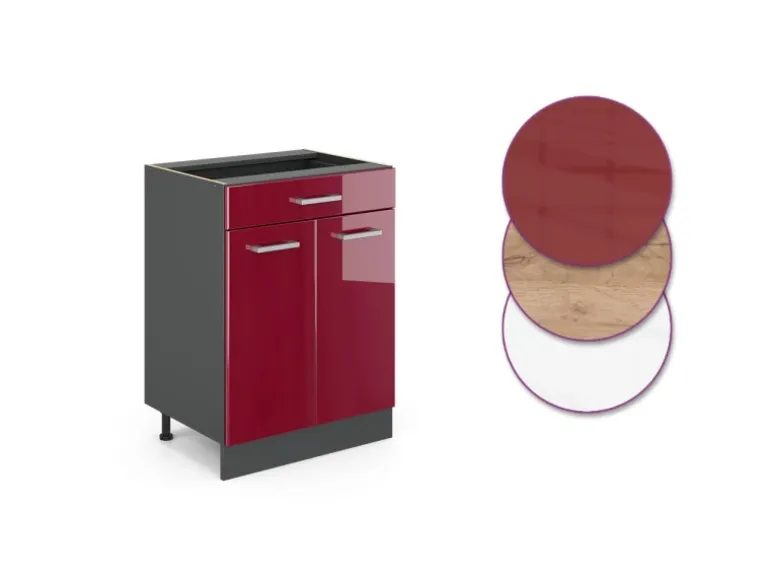 Vicco Küchenunterschrank R-Line Bordeaux Hochglanz/Anthrazit 60 cm mit Schublade ohne Arbeitsplatte