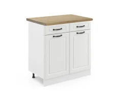 Vicco Küchenunterschrank R-Line Schubladenschrank für die Küche Weiß Landhaus/Weiß 80 cm AP Eiche