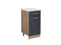 Vicco Küchenunterschrank R-Line Schubladenschrank für die Küche Schwarz Beton 40 cm AP Marmor mit Goldkraft Eiche Korpus