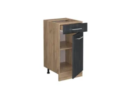 Vicco Küchenunterschrank R-Line Schubladenschrank für die Küche Schwarz Beton 40 cm AP Marmor mit Goldkraft Eiche Korpus