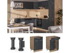 Vicco Küchenunterschrank R-Line Schubladenschrank für die Küche Schwarz Beton 60 cm AP Anthrazit mit Goldkraft Eiche Korpus