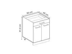 Vicco Küchenunterschrank R-Line Schubladenschrank für die Küche Schwarz Beton 60 cm AP Anthrazit mit Goldkraft Eiche Korpus