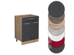 Vicco Küchenunterschrank R-Line Schubladenschrank für die Küche Schwarz Beton 60 cm AP Anthrazit mit Goldkraft Eiche Korpus