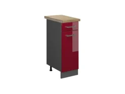Vicco Küchenunterschrank R-Line Bordeaux Hochglanz/Anthrazit 30 cm AP Eiche