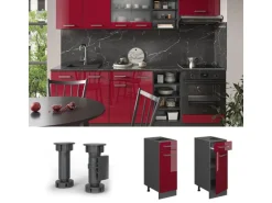 Vicco Küchenunterschrank R-Line Bordeaux Hochglanz/Anthrazit 30 cm AP Eiche