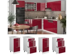 Vicco Küchenunterschrank R-Line Bordeaux Hochglanz/Weiß 40 cm mit Schubladen ohne Arbeitsplatte