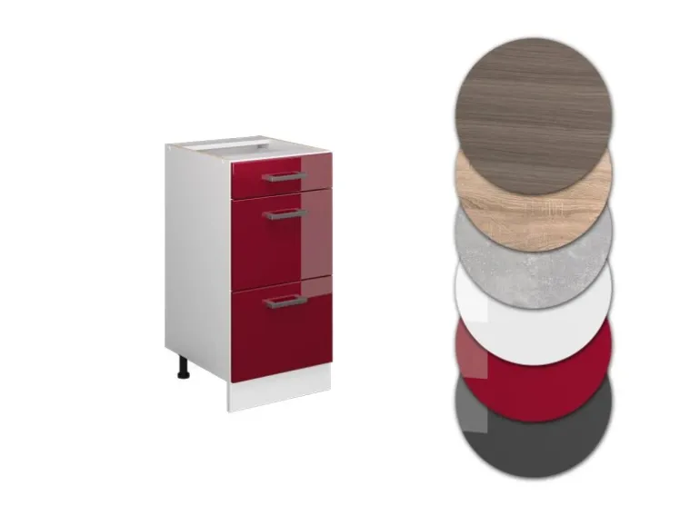 Vicco Küchenunterschrank R-Line Bordeaux Hochglanz/Weiß 40 cm mit Schubladen ohne Arbeitsplatte