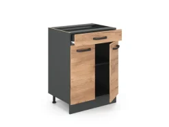 Vicco Küchenunterschrank R-Line Goldkraft Eiche/Anthrazit 60 cm AP Anthrazit mit Anthrazit Korpus