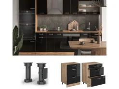 Vicco Küchenunterschrank R-Line Schwarz Hochglanz/Goldkraft Eiche 60 cm mit Schubladen ohne Arbeitsplatte