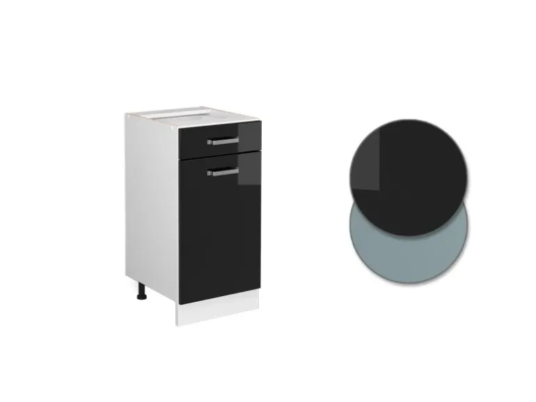 Vicco Küchenunterschrank R-Line Schwarz Hochglanz/Weiß 40 cm AP Eiche