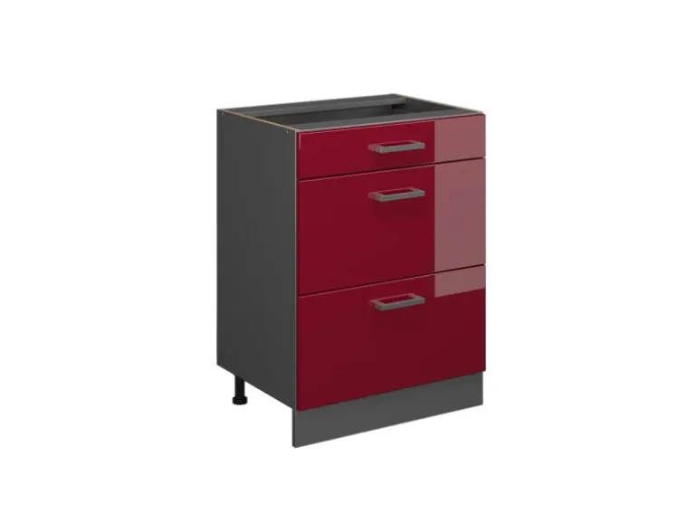 Vicco Küchenunterschrank R-Line Bordeaux Hochglanz/Anthrazit 60 cm mit Schubladen ohne Arbeitsplatte