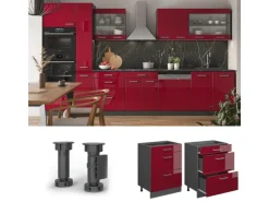 Vicco Küchenunterschrank R-Line Bordeaux Hochglanz/Anthrazit 60 cm mit Schubladen ohne Arbeitsplatte