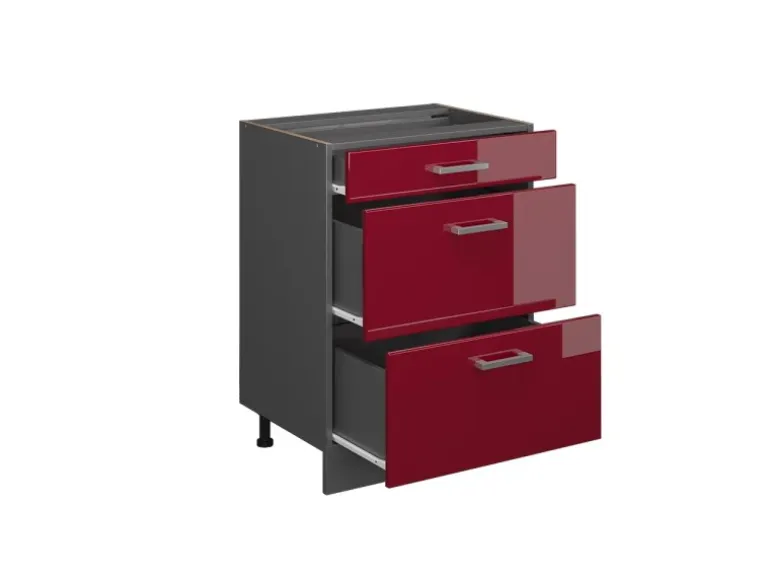 Vicco Küchenunterschrank R-Line Bordeaux Hochglanz/Anthrazit 60 cm mit Schubladen ohne Arbeitsplatte