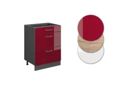 Vicco Küchenunterschrank R-Line Bordeaux Hochglanz/Anthrazit 60 cm mit Schubladen ohne Arbeitsplatte