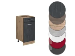 Vicco Küchenunterschrank R-Line Schubladenschrank für die Küche Schwarz Beton 40 cm AP Eiche mit Goldkraft Eiche Korpus