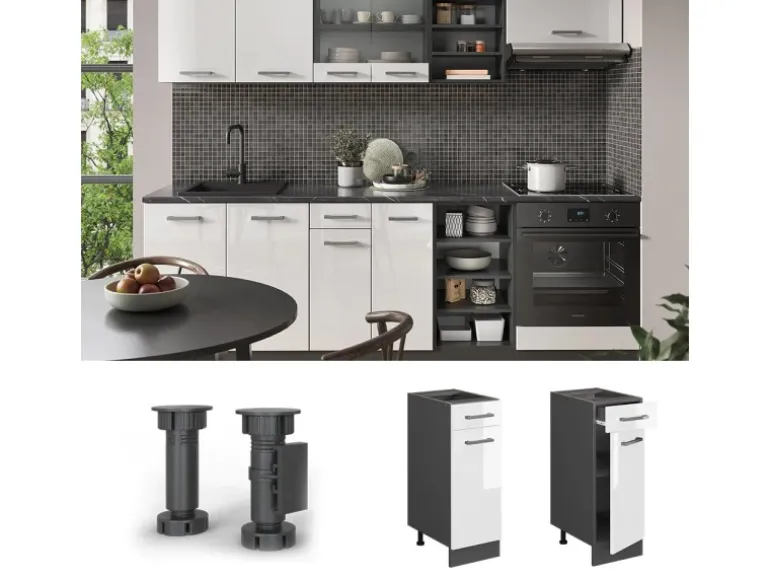 Vicco Küchenunterschrank R-Line Weiß Hochglanz/Anthrazit 30 cm AP Anthrazit