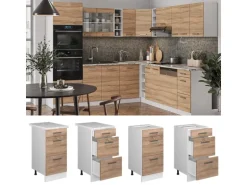 Vicco Küchenunterschrank R-Line Sonoma/Weiß 40 cm mit Schubladen AP Marmor