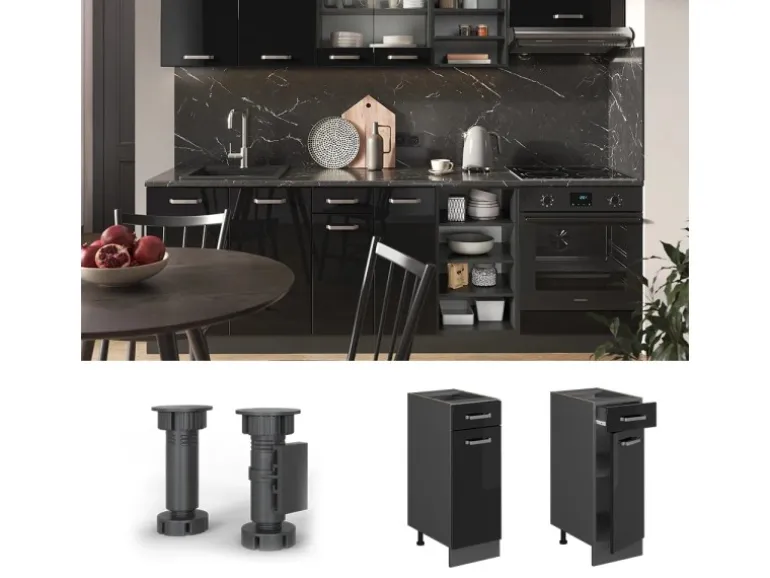 Vicco Küchenunterschrank R-Line Schwarz Hochglanz/Anthrazit 30 cm AP Eiche