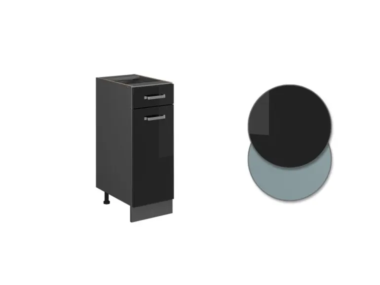 Vicco Küchenunterschrank R-Line Schwarz Hochglanz/Anthrazit 30 cm AP Eiche