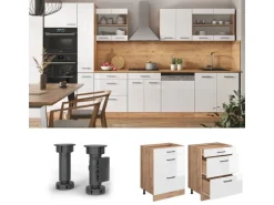 Vicco Küchenunterschrank R-Line Weiß Hochglanz/Goldkraft Eiche 60 cm mit Schubladen ohne Arbeitsplatte