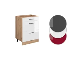 Vicco Küchenunterschrank R-Line Weiß Hochglanz/Goldkraft Eiche 60 cm mit Schubladen ohne Arbeitsplatte