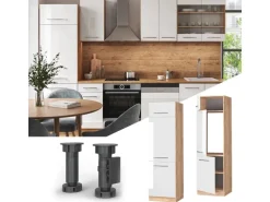 Vicco Kühlumbauschrank Fame-Line Weiß Hochglanz/Goldkraft Eiche 60 cm