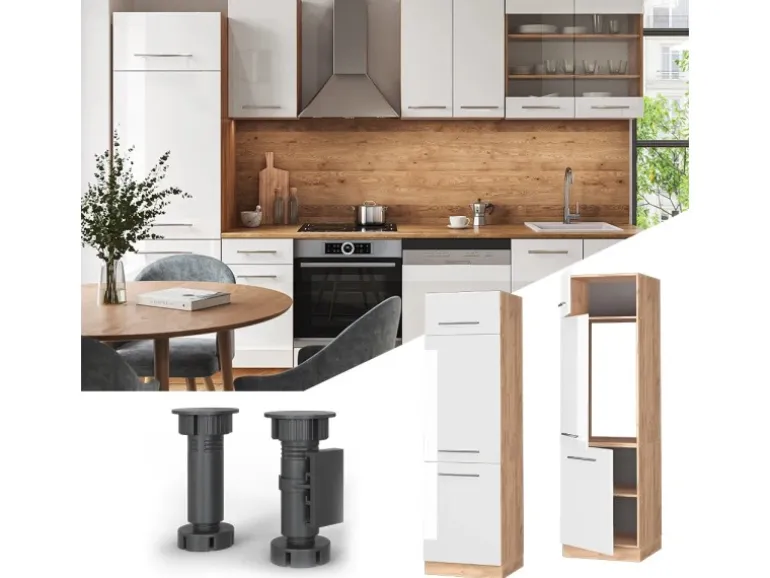 Vicco Kühlumbauschrank Fame-Line Weiß Hochglanz/Goldkraft Eiche 60 cm