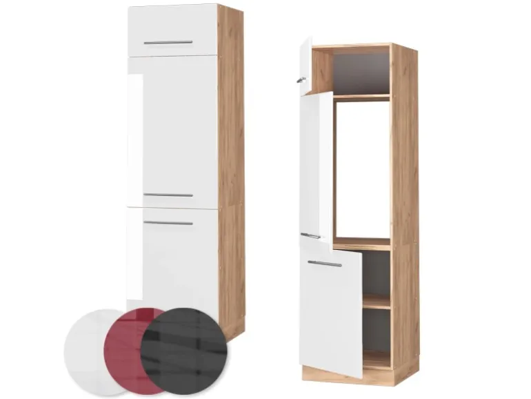 Vicco Kühlumbauschrank Fame-Line Weiß Hochglanz/Goldkraft Eiche 60 cm