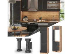 Vicco Kühlumbauschrank Fame-Line Anthrazit Hochglanz/Goldkraft Eiche 60 cm