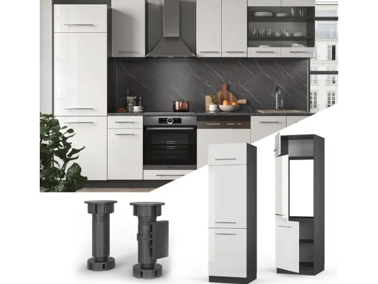 Vicco Kühlumbauschrank Fame-Line Hochschrank für die Küche Weiß Hochglanz/Anthrazit 60 cm