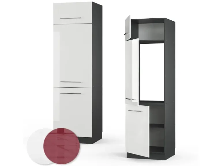 Vicco Kühlumbauschrank Fame-Line Hochschrank für die Küche Weiß Hochglanz/Anthrazit 60 cm