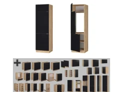 Vicco Kühlumbauschrank Fame-Line Hochschrank für die Küche Schwarz Gestreift 60 cm