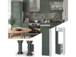 Vicco Kühlumbauschrank Fame-Line Hochschrank für die Küche Grün-Gold Landhaus/Weiß 60 cm