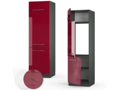 Vicco Kühlumbauschrank Fame-Line Hochschrank für die Küche Bordeaux Hochglanz/Anthrazit 60 cm
