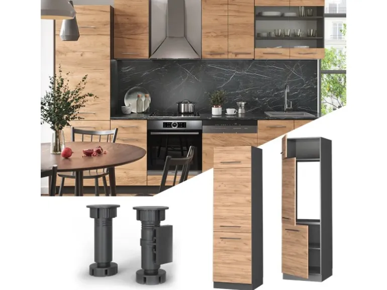 Vicco Kühlumbauschrank Fame-Line Hochschrank für die Küche Goldkraft Eiche/Anthrazit 60 cm