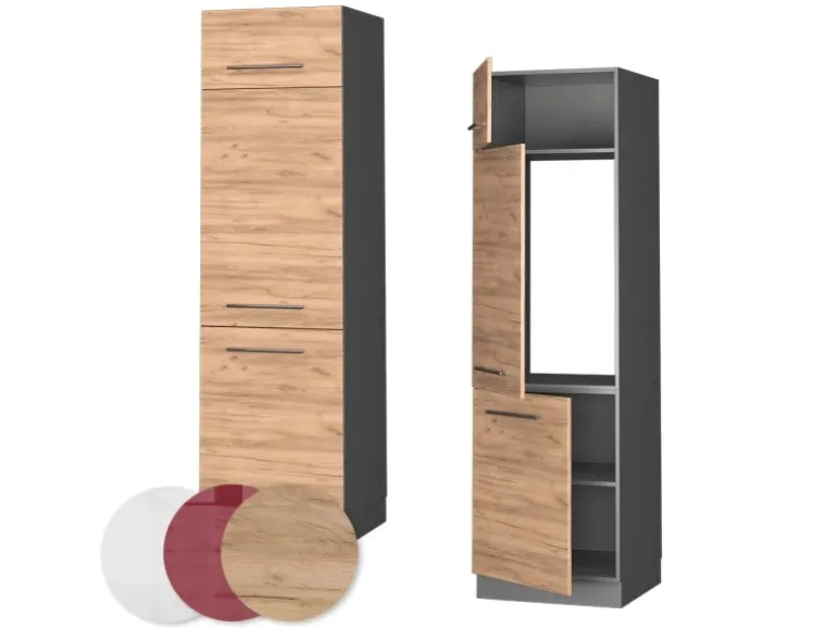 Vicco Kühlumbauschrank Fame-Line Hochschrank für die Küche Goldkraft Eiche/Anthrazit 60 cm