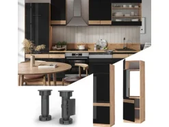 Vicco Kühlumbauschrank Fame-Line Schwarz-Eiche Hochglanz/Goldkraft Eiche 60 cm