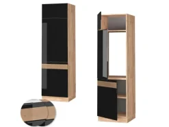 Vicco Kühlumbauschrank Fame-Line Schwarz-Eiche Hochglanz/Goldkraft Eiche 60 cm